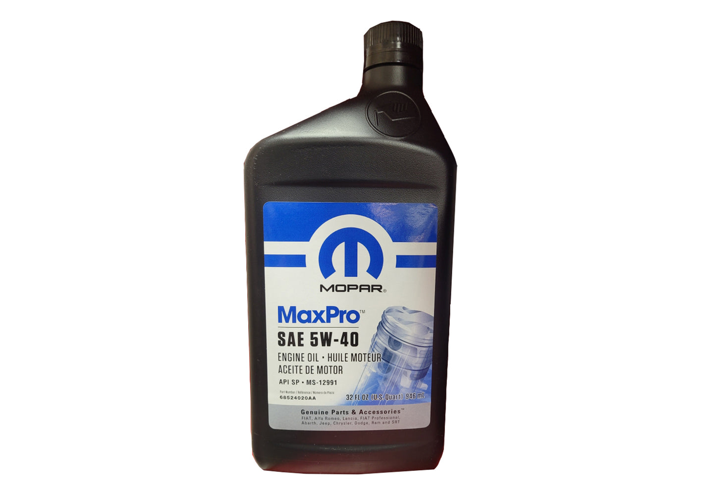 68524020AA 68524020AB Mopar MaxPro OE 5W-40 Engine Oil, API Spec MS-12991, Jeep 2021-2023 Gladiator JT, 2021-2023 Wrangler JL, 3.0 L EcoDiesel V6