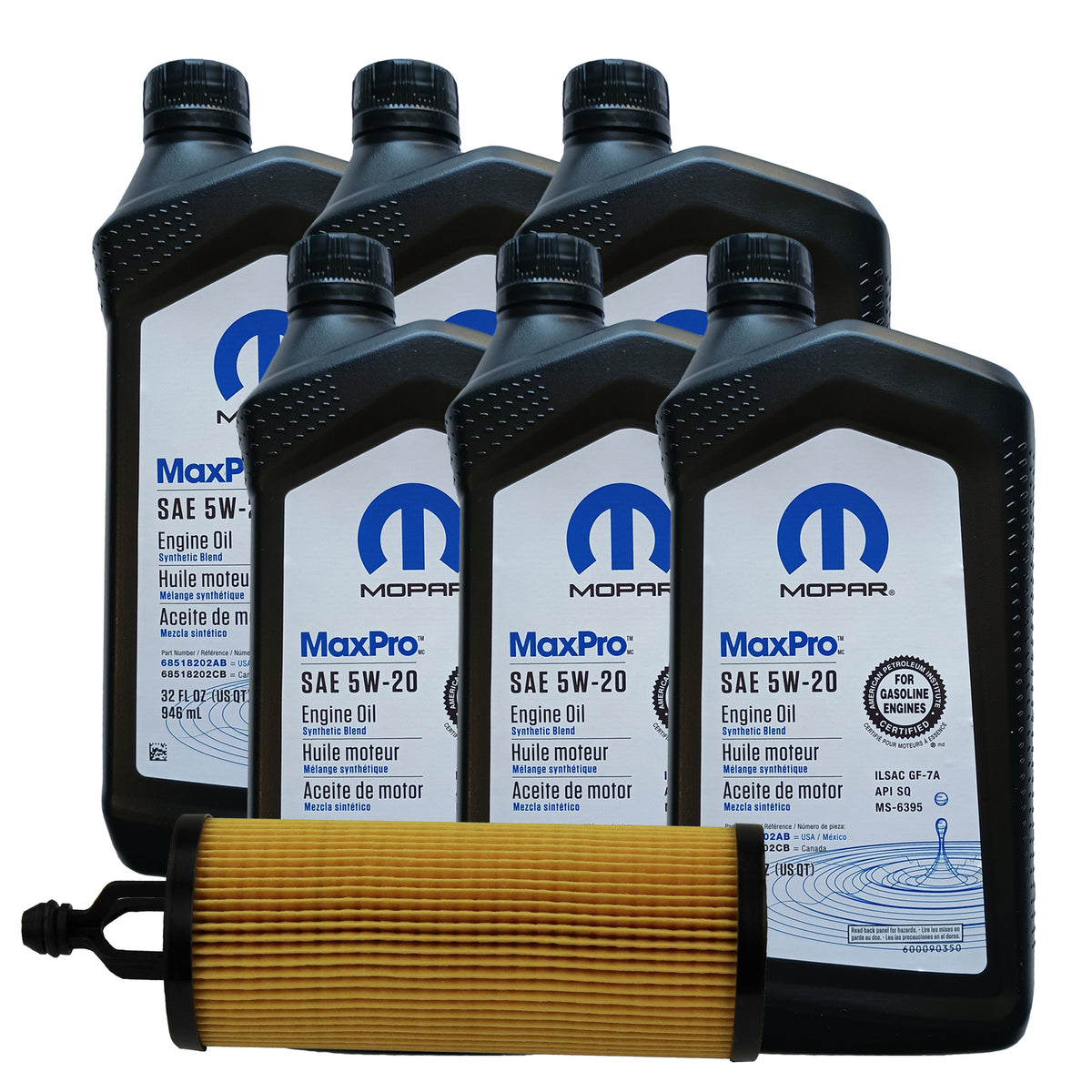 OCKCHARGER36 Mopar OE MaxPro Synthetic Blend 5W-20 Oil Change Kit, 2012-2018 Jeep Wrangler JK, 3.6L V6 2014-2018