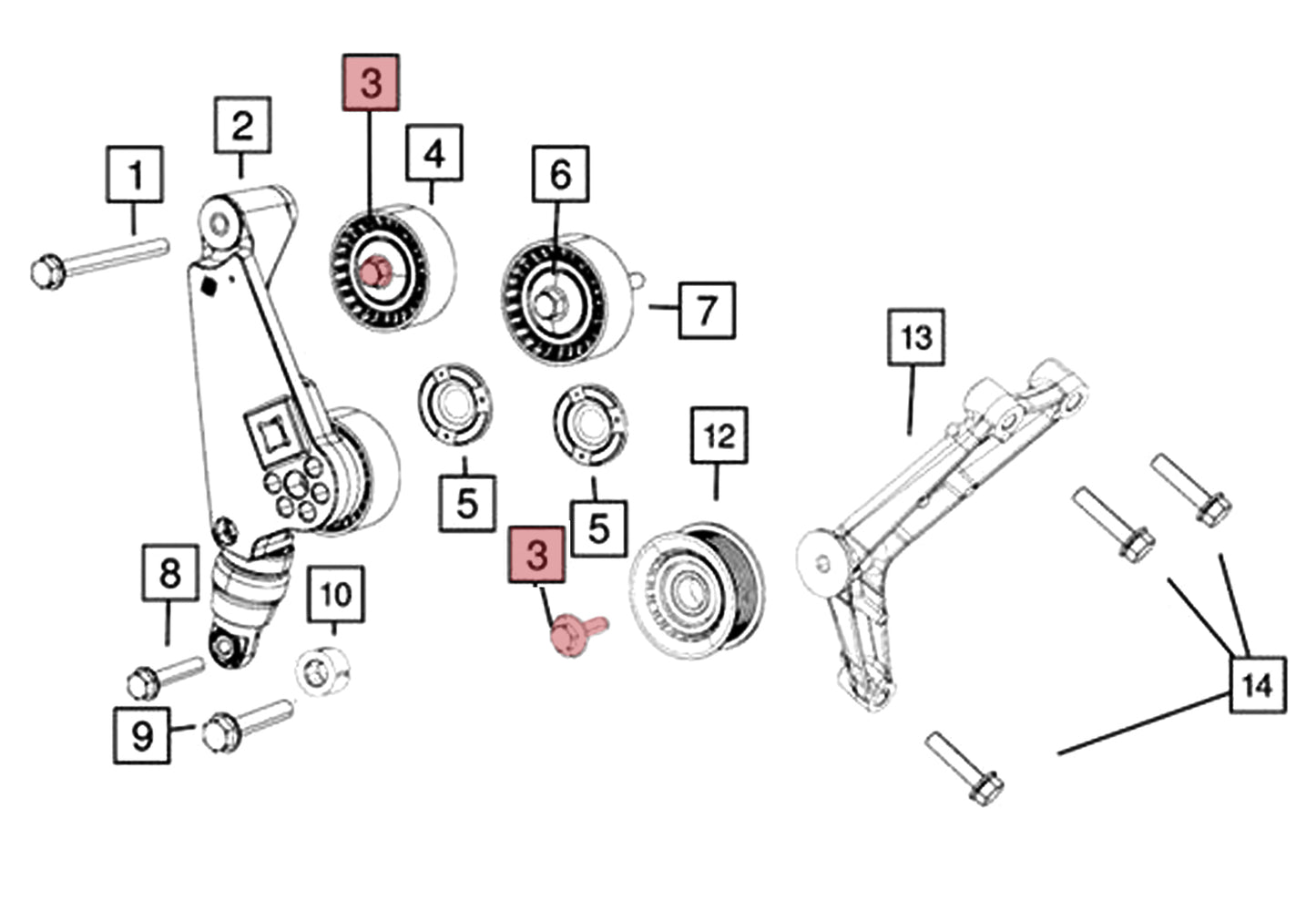 6511288AA_2 6511288AA Mopar Idler Pulley Hex Flange Head Bolt, Jeep 2020-2023 Gladiator JT, 2018-2024 Wrangler JL, 3.6L V6