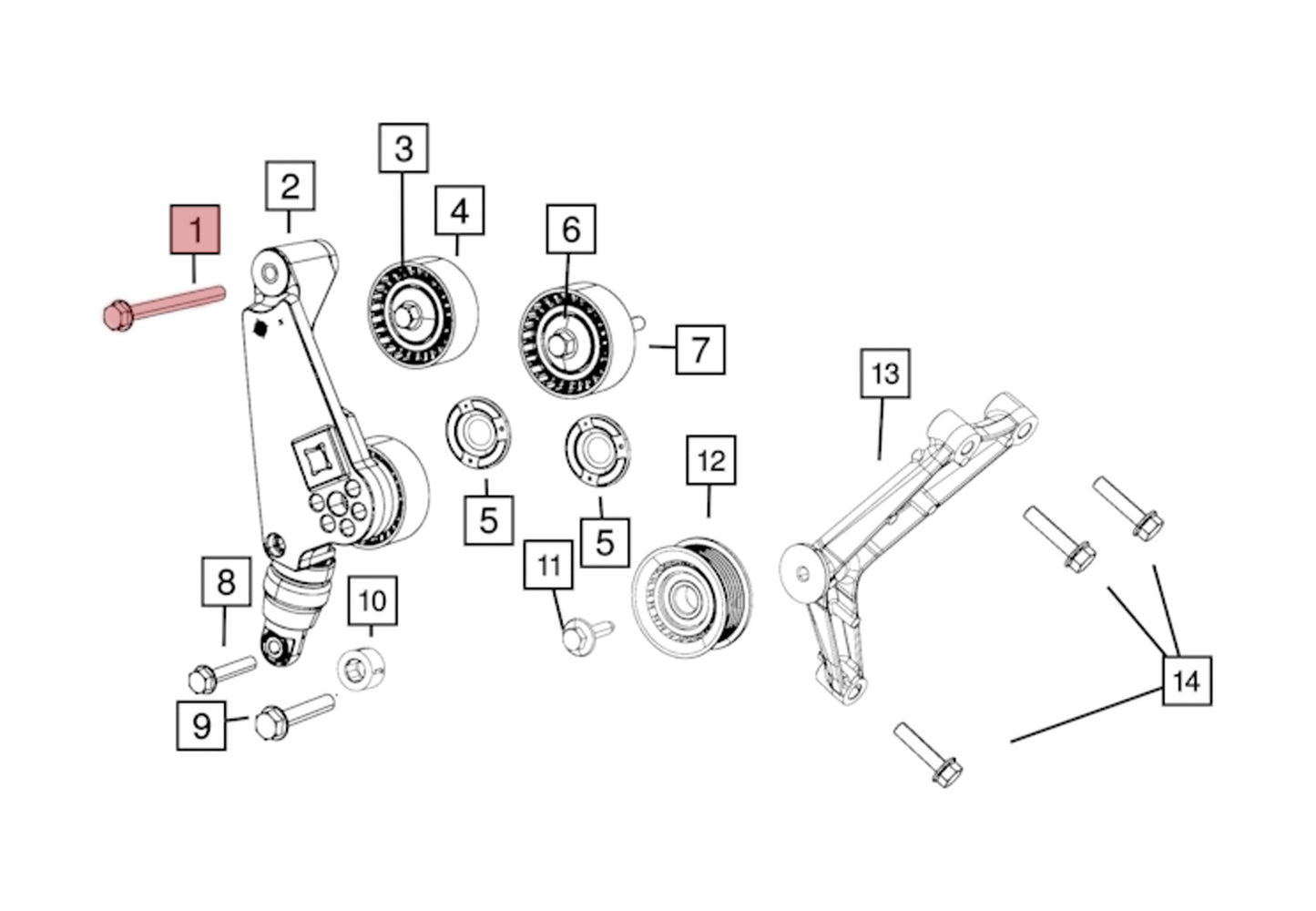 6511996AA-2 6511996AA Mopar OE Upper Tensioner Flange Head Bolt, Jeep 2020-2023 Gladiator JT, 2018 Wrangler JL, 3.6L V6