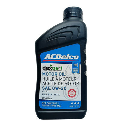 19540943 ACDelco OE Dexos 1 Gen3 Full Synthetic 0W-20 Oil, 2019-2025 Chevrolet Suburban/Tahoe, GMC Yukon/Yukon XL, 5.3L/6.2L