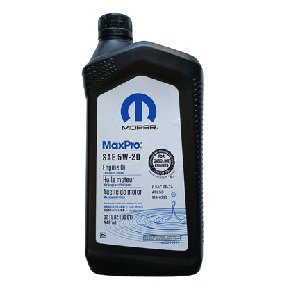 68518202AB 68518202AB Mopar OE MaxPro Synthetic Blend 5W-20 Oil, 1 Quart, 2013-2020 Dodge Grand Caravan, 3.6L V6