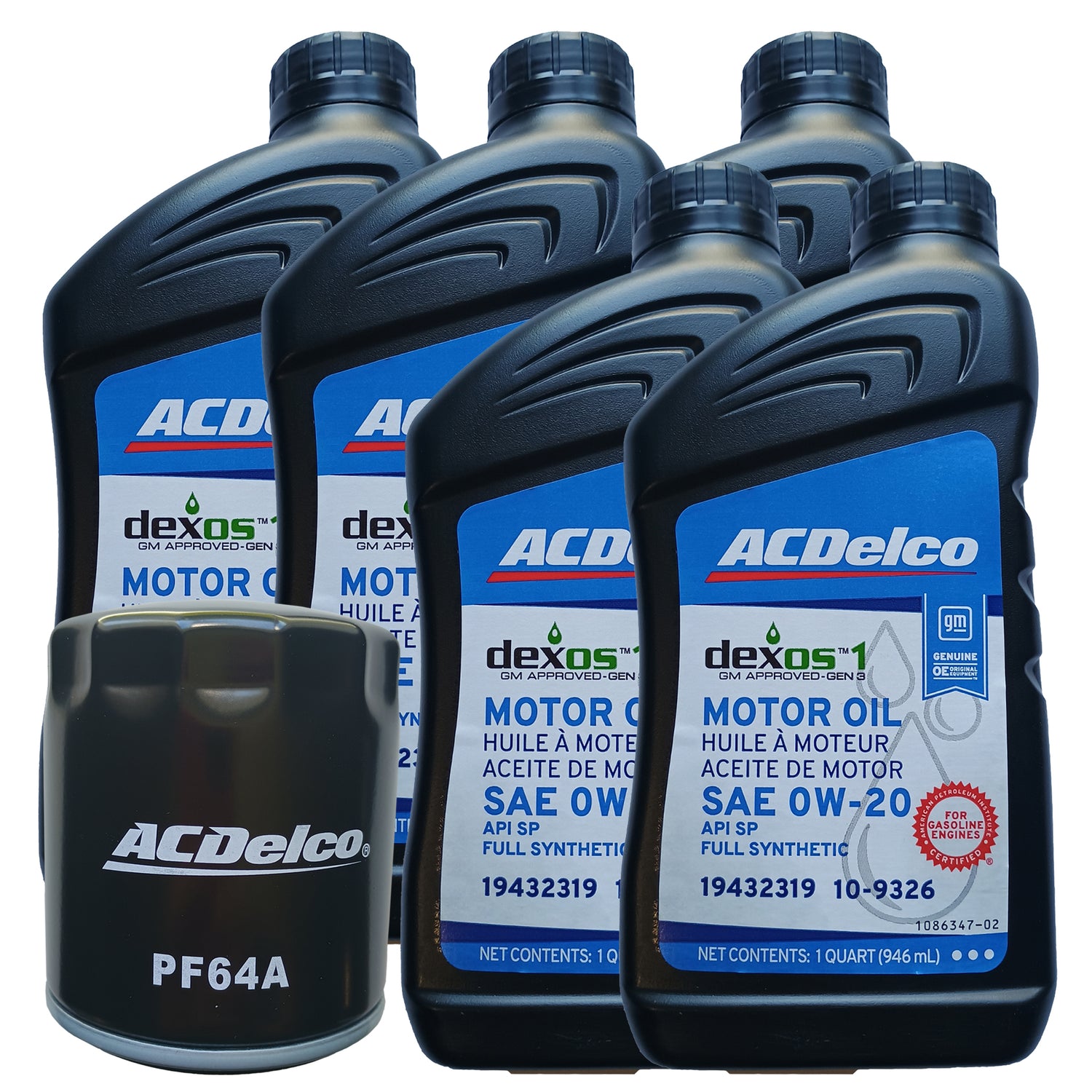 OCK25 ACDelco OE Dexos1 Full Synthetic 0W-20 Oil Change Kit, 2015-2022 Chevrolet Colorado, GMC Canyon, 2.5L 4 Cylinder