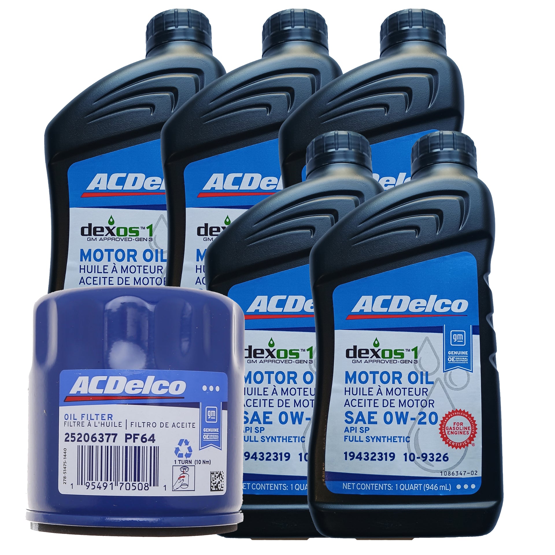 ACDelco OE Dexos 1 Full Synthetic 0W-20 Oil Change Kit, 2015-2022 Chevrolet Colorado, GMC Canyon, 2.5L 4 Cylinder