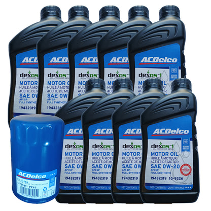 ACDelco OE Dexos 1 Full Synthetic 0W-20 Oil Change Kit, 2014-2025 Chevrolet Silverado, GMC Sierra 1500 Truck, 5.3L/6.2L Gas Engine