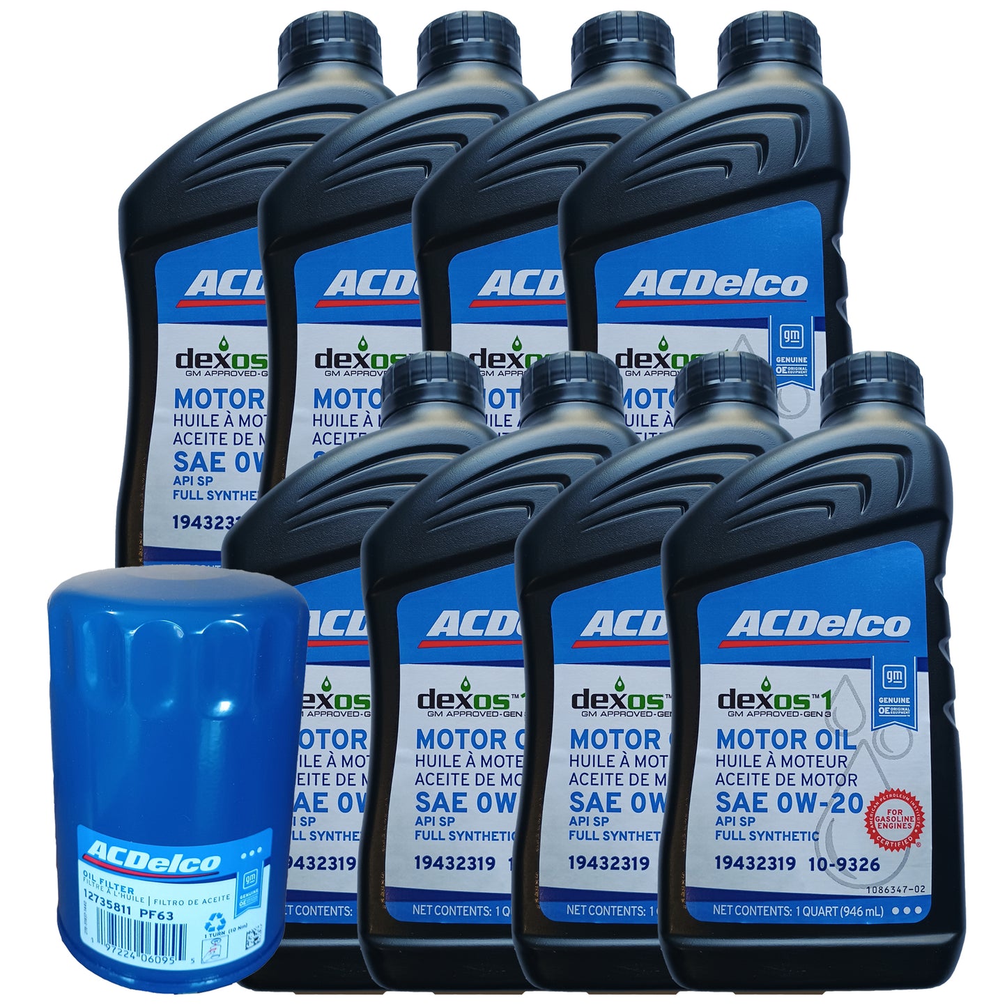 ACDelco OE Dexos 1 Full Synthetic 0W-20 Oil Change Kit, 2014-2025 Chevrolet Silverado, GMC Sierra 1500 Truck, 5.3L/6.2L Gas Engine