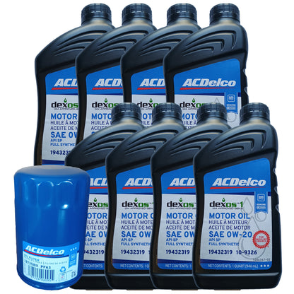 ACDelco OE Dexos 1 Full Synthetic 0W-20 Oil Change Kit, 2014-2025 Chevrolet Silverado, GMC Sierra 1500 Truck, 5.3L/6.2L Gas Engine