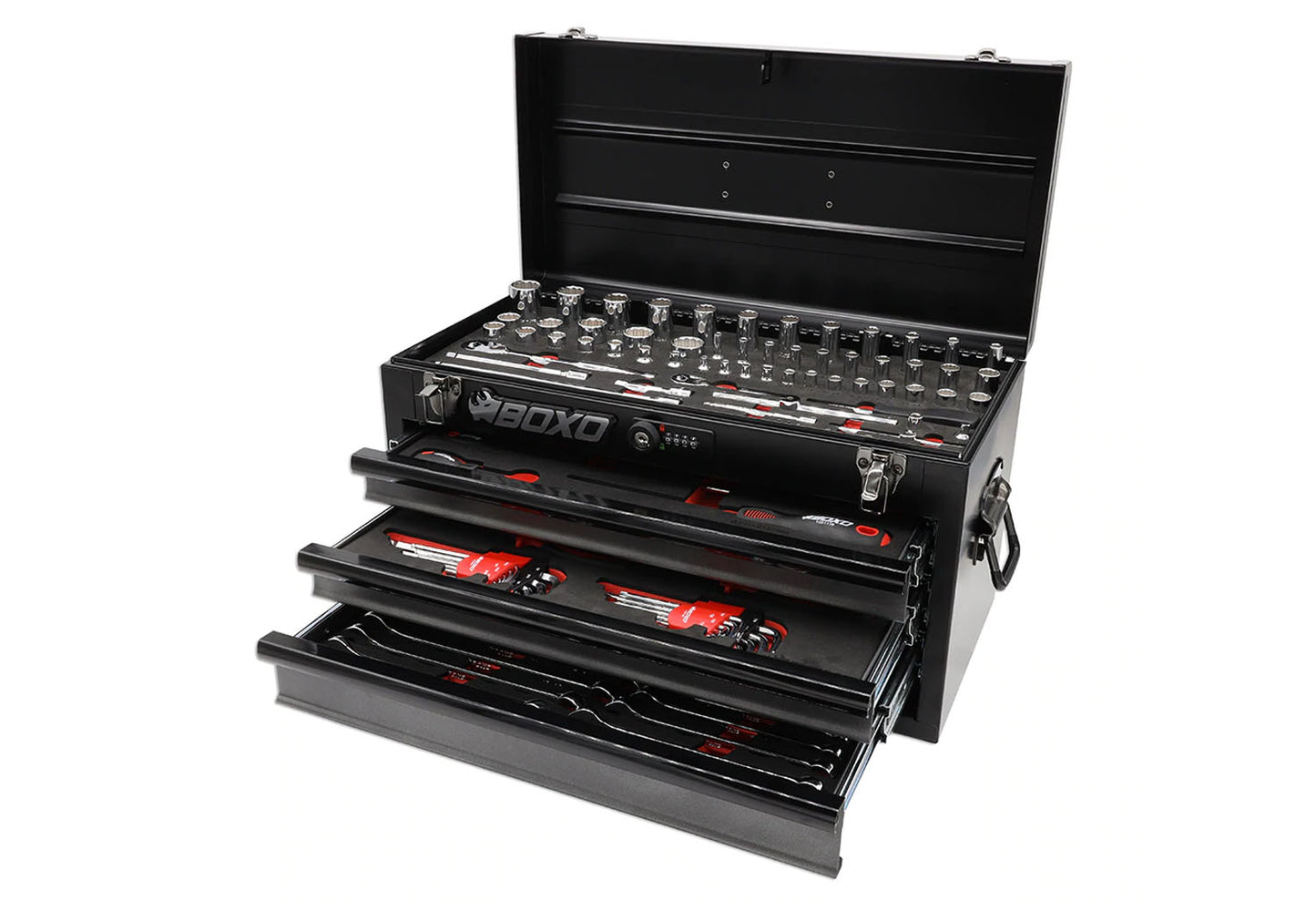 Boxo ECC20301-002R2SBK1 117-Piece SAE Tool Set with Black 3-Drawer Hand Carry Box